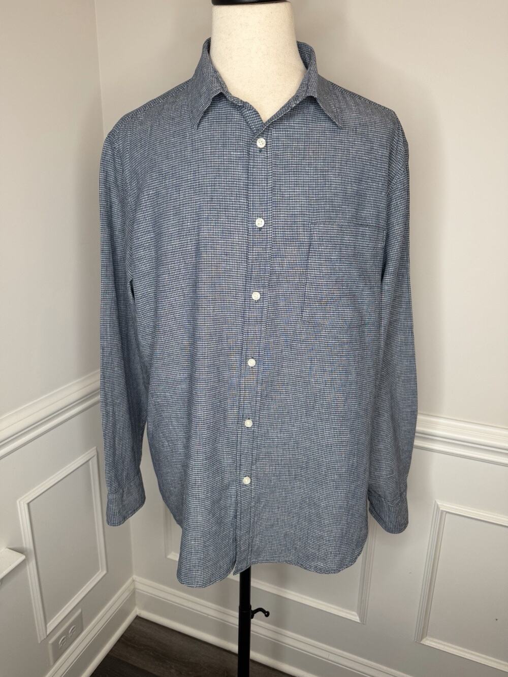 Goodfellow & Co Men’s Linen Blend Long Sleeve Shirt Size XL Collared Blue